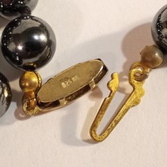 Rich Hematite Beaded Necklace Gilt Sterling Silver Clasp 22 inches Germany