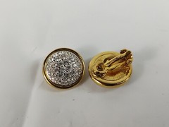 Vtg Yellow Gold Plated Swarovski Crystal Round Clip On Earrings Women’s Jewelry