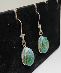 Vintage Egyptian Revival Scarab Earrings Dangle Drop Silver Tone