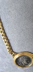 Vintage Replica Roman Coin Bezel Set In Goldtone Rhinestone Accents TAT Necklace