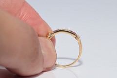 Vintage Circa 1980s 18k Gold Natural Diamond And Caliber Cut Ruby Ring