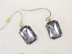 VTG Dangle Earrings Lot Pierced 1 Clip Silver Tone Blue Clear Rhinestones D2115
