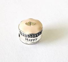 PANDORA Sterling Silver HAPPY BIRTHDAY CAKE CHARM Two Hearts Peach Icing 925 ALE