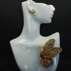 Vintage Large Size Brown Butterfly Zircon Alloy Corsage Brooch Collar Pin