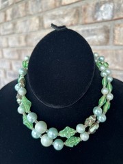 Lot Of 4 Vintage JAPAN Multi strand Necklaces Greens Multi Colored Blues Pinks