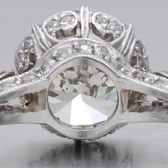 Art Deco Style White Lab Created Diamond Engagement 14K White Gold Finish Ring