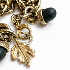 DKNY Vintage Leaf Charm Bracelet Acorn Brushed Gold Antiqued Heavy Signed