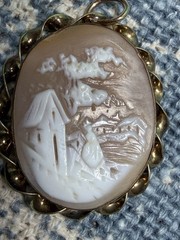 Antique Victorian Gold Filled Shell Cameo Rebecca At The Well Pendant 1870s