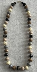 Vintage Earth Tone Acrylic/ Resin Beaded Necklace With Splashes Of Gold. 13”