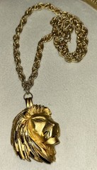 Vintage Lion Head Necklace Gold Tone Runway Brutalist Couture Statement 70s 61g