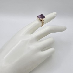 Vintage 14K Yellow Gold Emerald-Cut Amethyst Mid-Century Style Ring Size 5.25