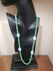 Vintage Opaline and Sage Green Glass Bead Necklace 29″