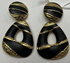 Vintage Edgar Berebi Black Gold Door Knocker Earrings Clip On Statement