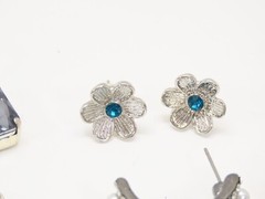 VTG Dangle Earrings Lot Pierced 1 Clip Silver Tone Blue Clear Rhinestones D2115