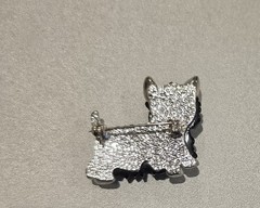 Vintage Black Enamel Scottish Terrier Dog Brooch Pin W Rhinestone Eyes