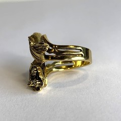 Vintage Gold Tone Leaves Clear Rhinestone Bypass Cocktail Ring Size 6.25