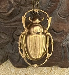 Scarab Necklace W/ Hidden Locket Stashbox Large Brass Egyptian Revival Pendant