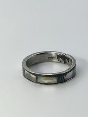 Vintage Stainless Steel 8mm Abalone Shell Inlay Wedding Band Ring 0.5” Wide