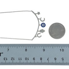 China Sterling Silver 925 Lucky Charm Blue White Crystal Bib Necklace 16″-18″