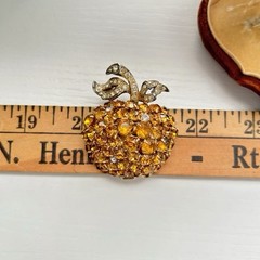 VTG EISENBERG Brooch Amber Clear Color Stone Golden Apple Old Hollywood Jewelry