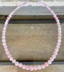Vtg Opalescent Foil Pink Blue Glass Graduated Necklace Sterling Silver Clasp