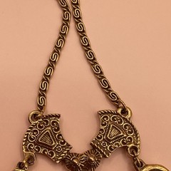 Victorian Revival Gold Tone Pendant Necklace W/ Black Oval Cameo Hand Painted
