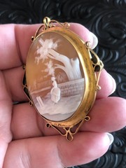 1800’s Antique Victorian Large Cameo Pin Rebecca At Well Landscape