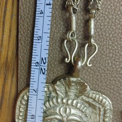 Hindu Goddess Pendant Necklace Long 44′ Vintage Brass Chain Mark India Sarna