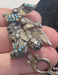 Antique Victorian Sterling Silver Vermeil Bird Turquoise Necklace