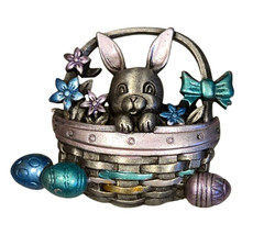 Vintage JJ Bunny Easter Basket Brooch Jonette Jewelry Rabbit Spring Holiday Eggs