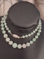 Jade/aventurine icy green gemstone graduated necklace, individually knotted