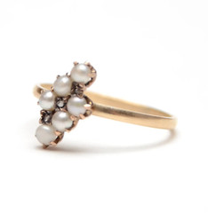 10k Victorian Rose Cut Diamond and Pearl Ring