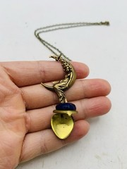 Vintage Style Goddess Crescent Moon Blue Lapis Lazuli Mini Heart Locket Necklace