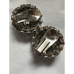 Vintage Joseph Warner Green Rhinestone Round Dome Earrings