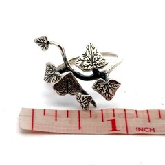 Vintage 925 Sterling Silver Climbing Ivy Vine Plant Leaf Cluster Adjustable Ring