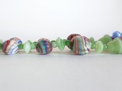 Vtg Antq Czech Glass Marbled Slag Melon Ball Tutti Frutti Bead Cluster Necklace