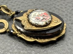 Vintage Heraldic Lion Cameo Chunky Victorian Revival Pendant Chain Necklace 19”