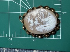 Antique Victorian Gold Filled Shell Cameo Rebecca At The Well Pendant 1870s