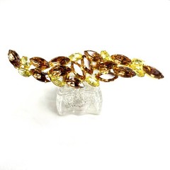 Large VTG Juliana? Leaf Flame Swoosh Brown Yellow Navette Rhinestone Pin Brooch