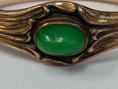 Antique Art Nouveau Bracelet WMC Wolcott Signed Green Stone Hinged Bangle