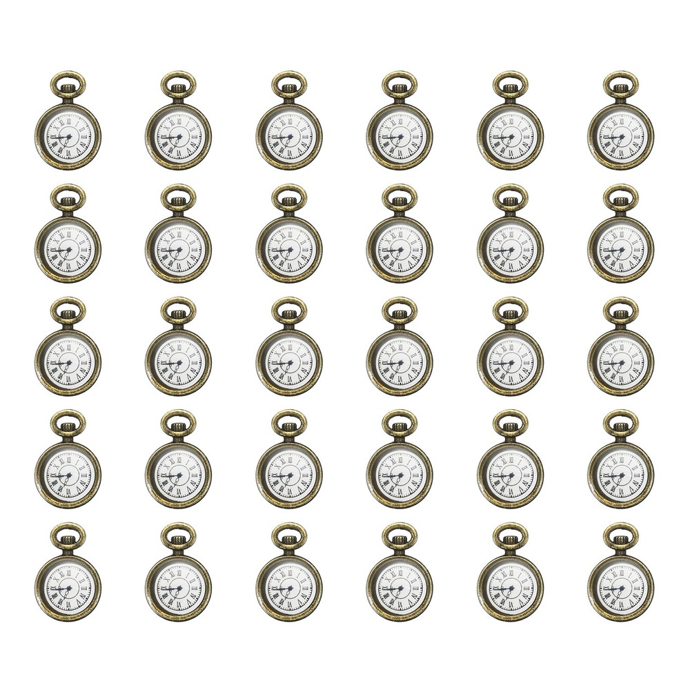30Pcs 0.67×0.43″ Zinc Alloy Watch Clock Charm Pendant, Bronze Tone