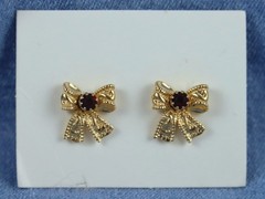 Vintage 1991 Avon Birthday Bow Pierced Earrings July-Simulated Ruby Convertible
