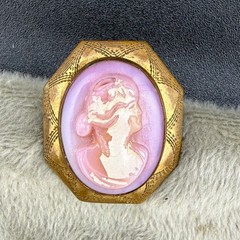 Vintage Gold Filled Pink Cameo Unique Color