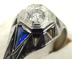 VINTAGE ANTIQUE 18K WHITE GOLD EUROPEAN ROSE CUT DIAMOND & SAPPHIRE RING 3.95 GR
