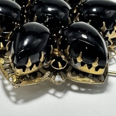 Vintage Brooch Pendant Teardrop Black Glass Cabochons Double Layered 2-1/8″ Long