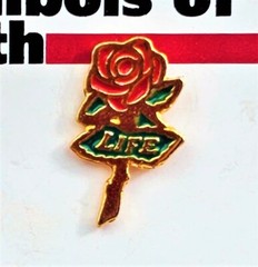 VTG Symbols Of Love Red Green Gold Tone Enamel Rose LIFE Lapel Frog Pin Brooch