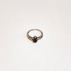 AVON Sterling silver ring hematite facet navette cut size 7.75 to 8 vintage 2.8g