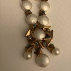 Vintage Statement, Necklace, Pearls Turquoise, And Gold Tone, 22 Inches signed