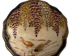 ANTIQUE JAPANESE MEIJI PERIOD SATSUMA PORCELAIN WISTERIA KOI FISH PENDANT