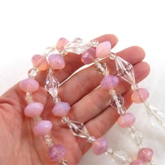 Vintage Crystal Opaline Faceted Glass Beaded Necklace 30″